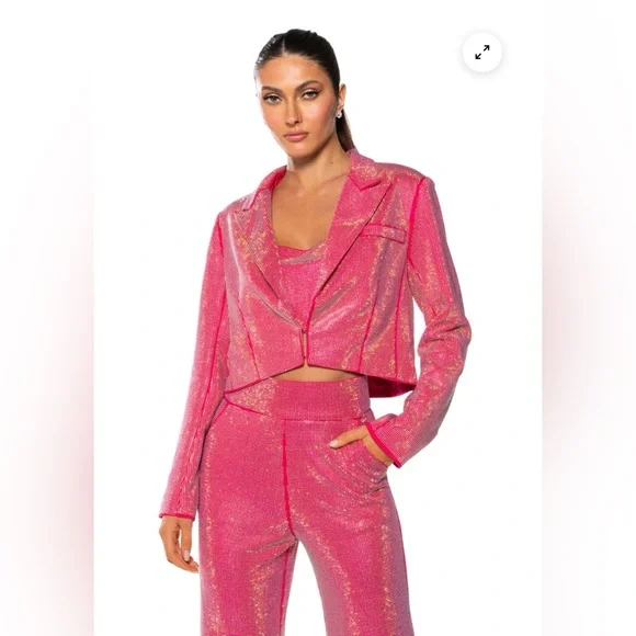 NWT AKIRA- CENTER OF ATTENTION RHINESTONE BLAZER IN PINK - Picture 2 of 9